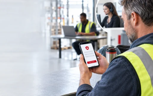 Frontline employee using anonymous reporting software on a smartphone to submit a confidential workplace concern