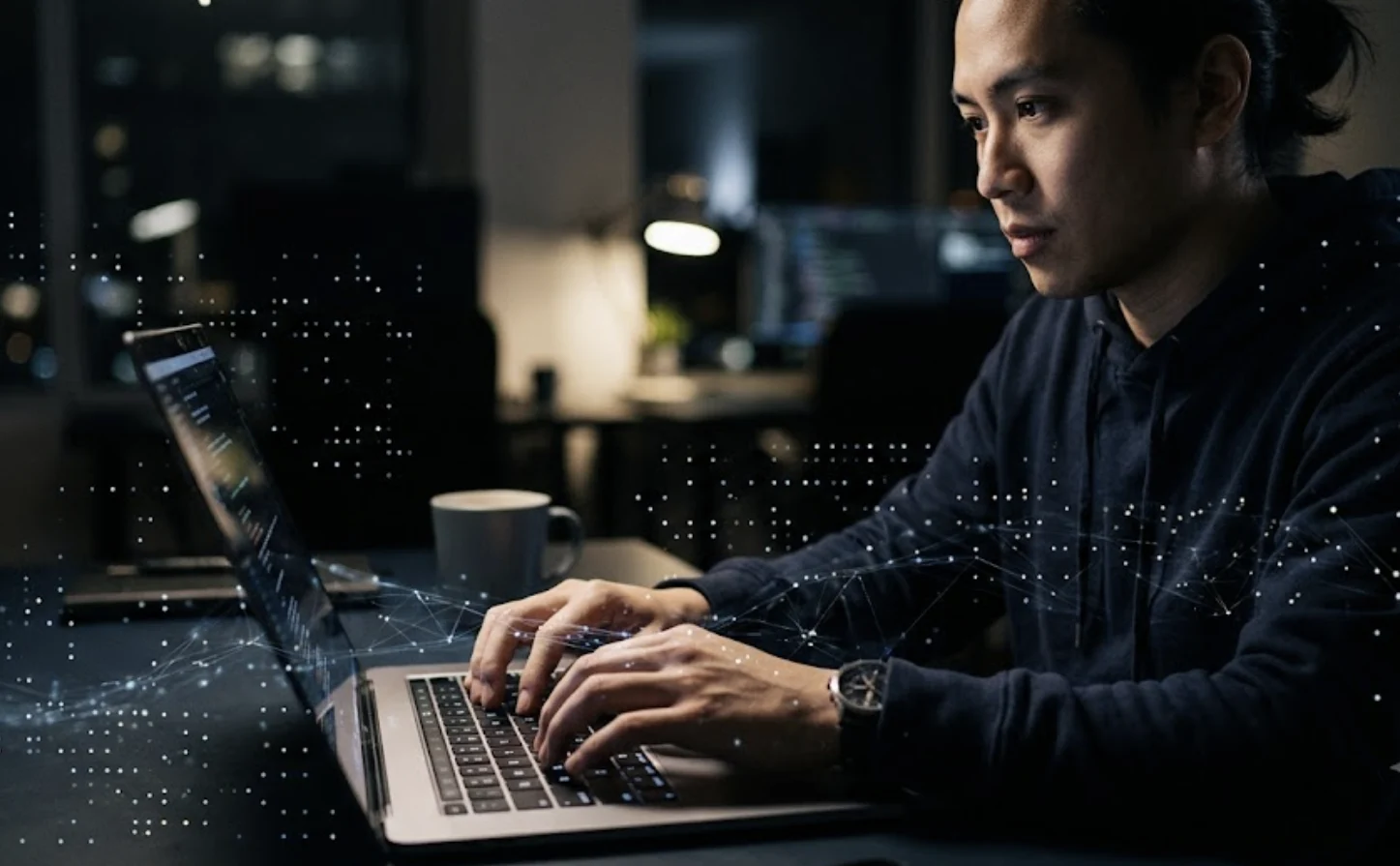 Employee submitting anonymous reporting on a laptop in the age of AI workplace monitoring