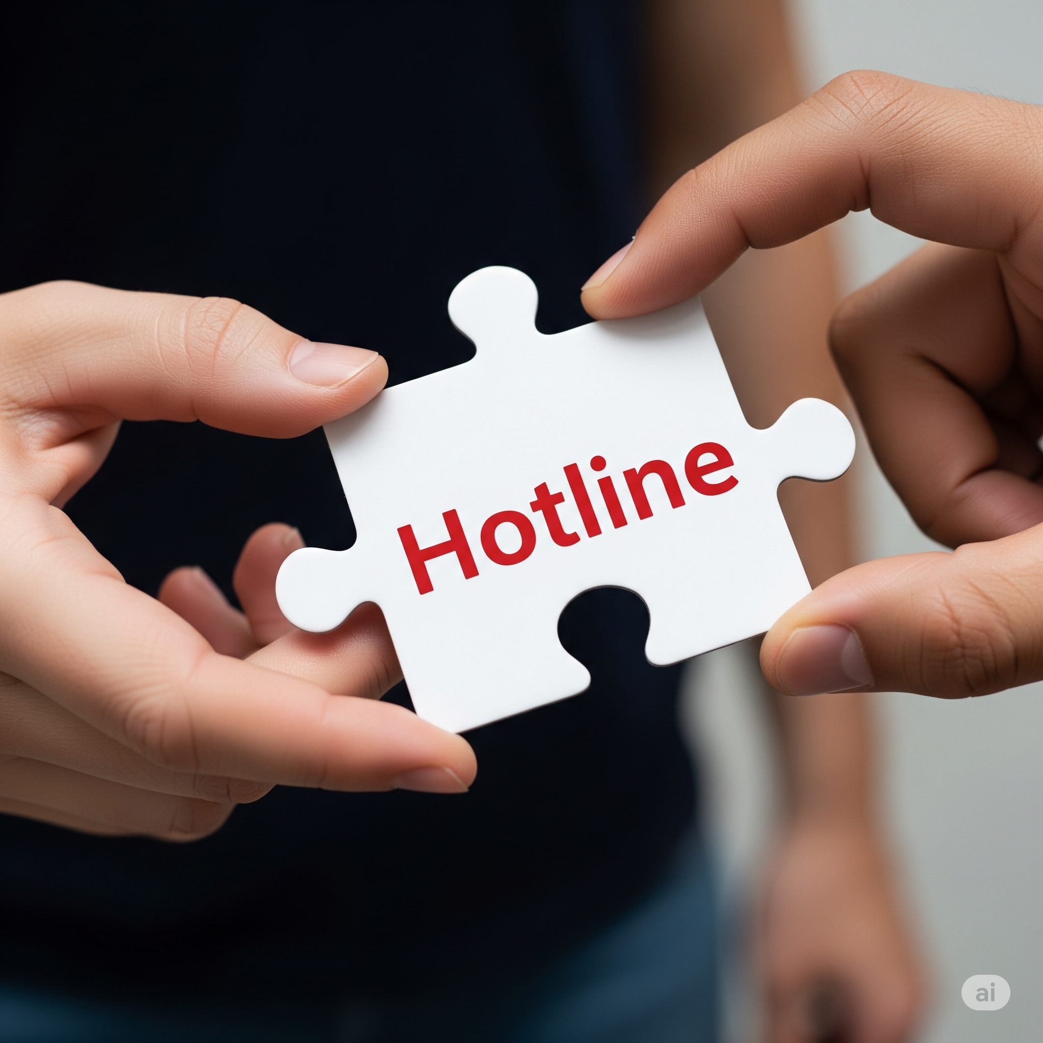 A puzzle piece with the word hotline, implying a hotline service is an important part of the bigger picture.