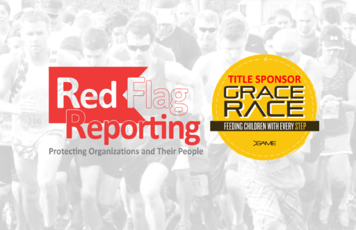Red Flag Reporting and Grace Race logos over top an image of runners.