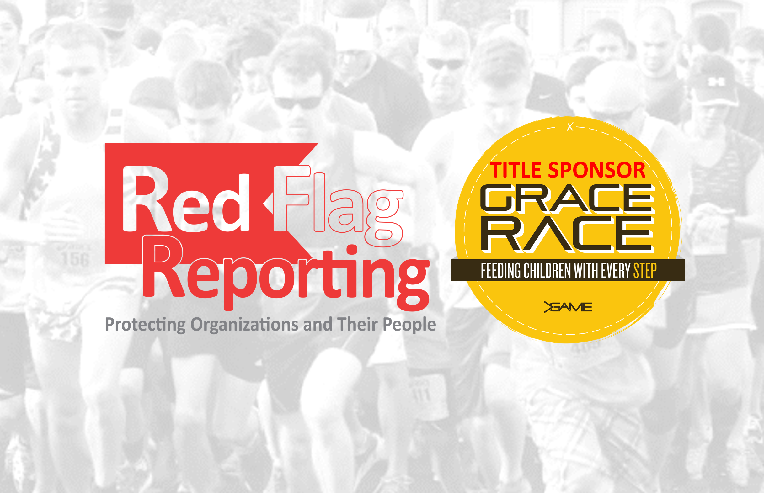 Red Flag Reporting and Grace Race logos over top an image of runners.
