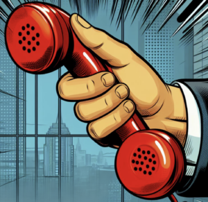 An image of a hand holding a red phone, implying the person is a whistleblower. 