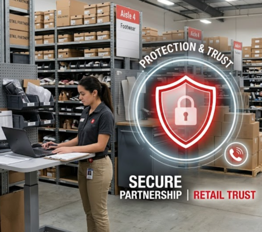 Retail employee using a confidential ethics hotline reporting system to flag workplace misconduct.
