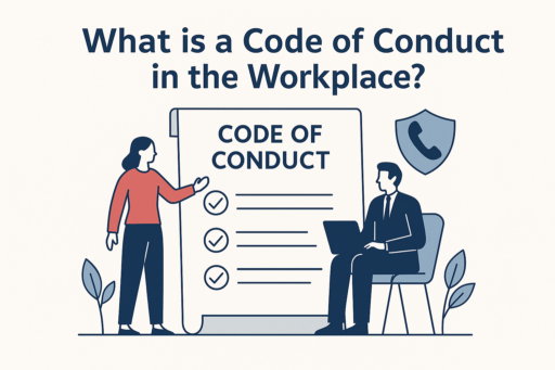 An image with the words "What is a code of conduct in the workplace?"