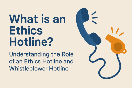 Illustration representing an ethics hotline and whistleblower hotline, featuring secure communication symbols, shield icons, and anonymous reporting elements to convey confidentiality and ethical oversight.